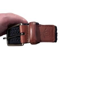 Original Penguin Mens Navy Braided Stretch Leather Trim Belt Size 38 Preppy Golf